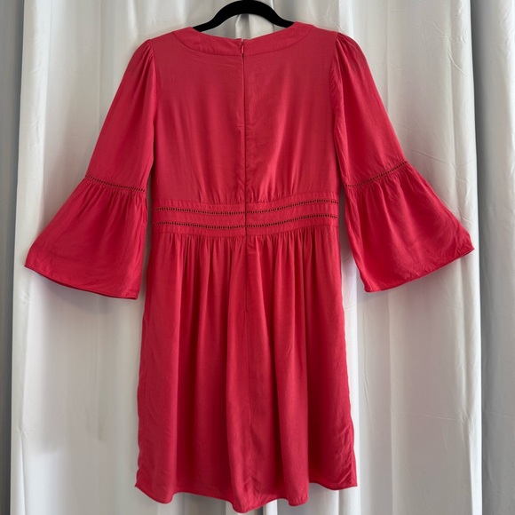 Ann Taylor Coral Fit & Flare Dress Bell Sleeve Eyelet Women’s 2P - Picture 3 of 9